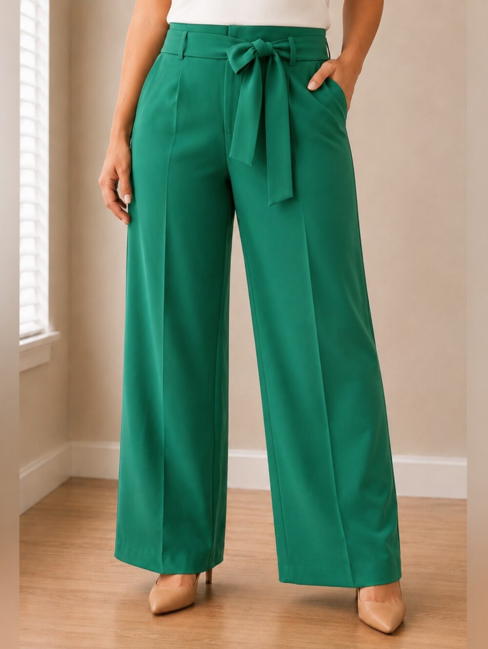 Ann Taylor Women’s Size 14 Green Wide Leg Belted Dress Pants